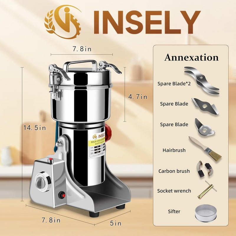 INSELY 750g Grain Mill, flour mill grinder for home, Electric Stainless Steel Grain Grinder for Wheat, Spices, coffee,Corn and Other Dry Food Grinders for Kitchen - Image 2
